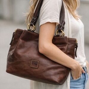 Dooney & Bourke‎ Florentine Leather Large Zip Barlow Satchel Chestnut #0297